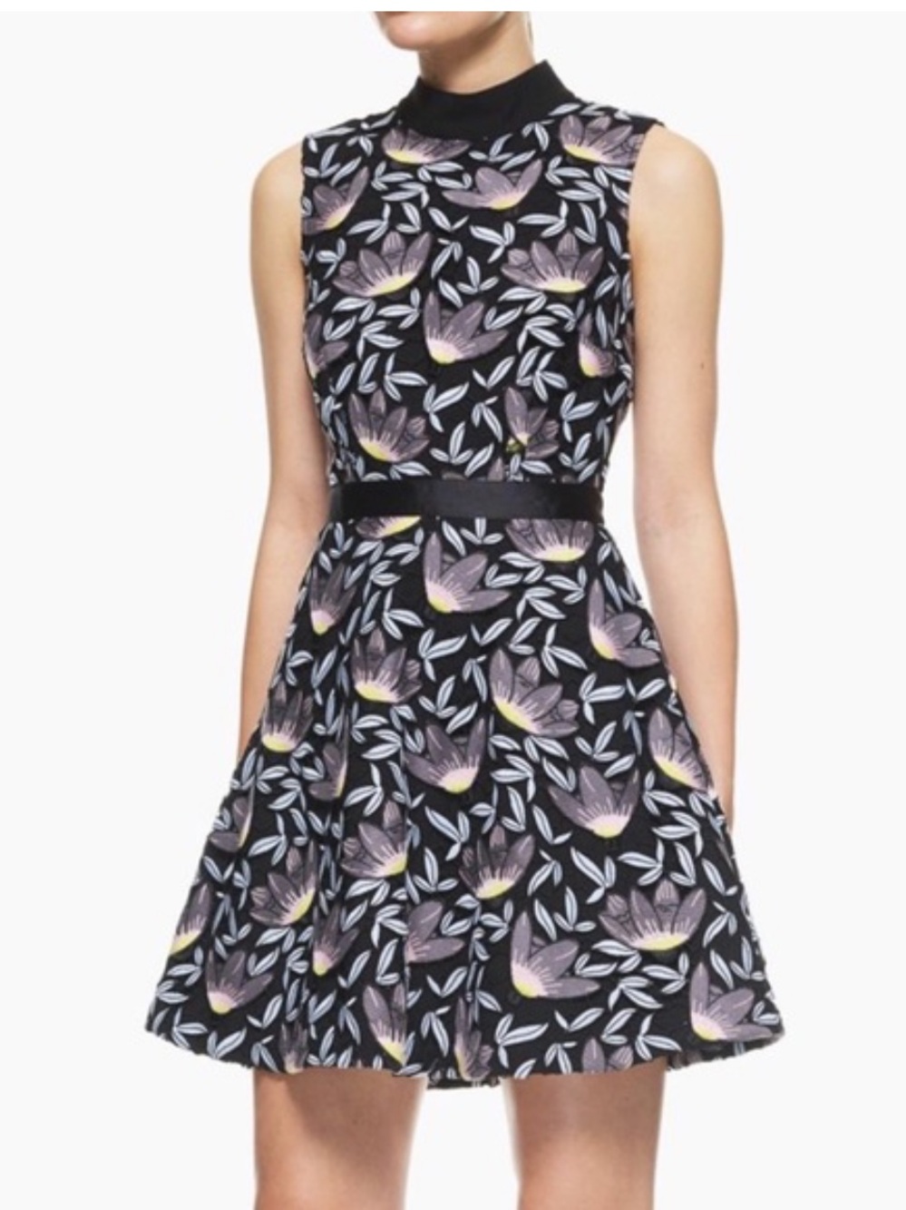 Self-Portrait Peony Black Embroidered Floral Lace Coquette Mini Dress